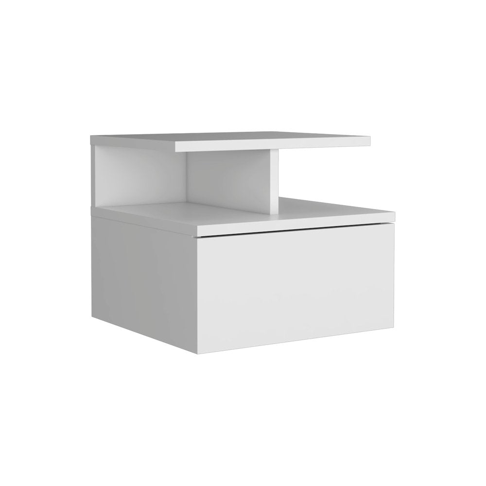 14" White Wood One Drawer Floating Nightstand — view 1
