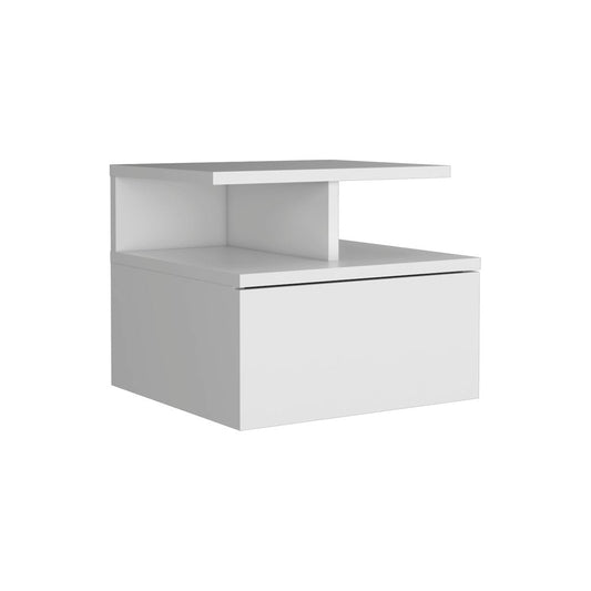 14" White Wood One Drawer Floating Nightstand