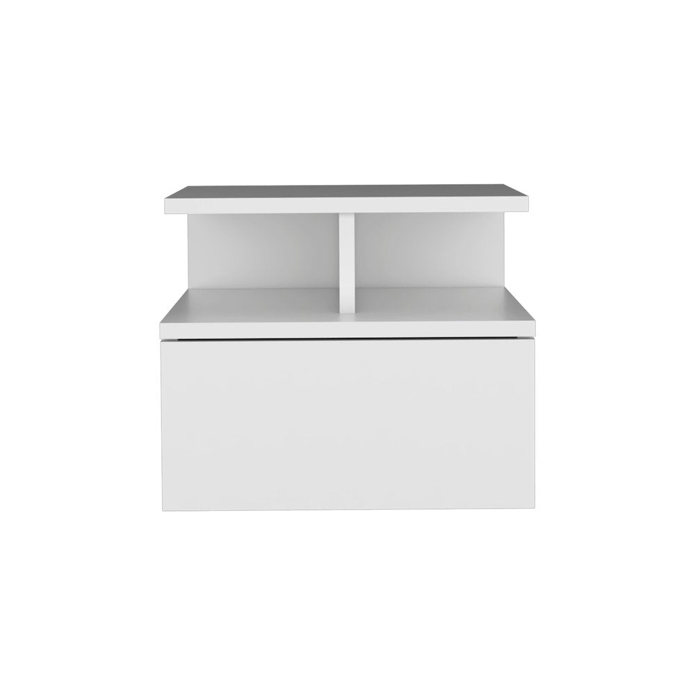 14" White Wood One Drawer Floating Nightstand HomeRoots