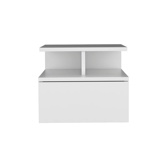 14" White Wood One Drawer Floating Nightstand
