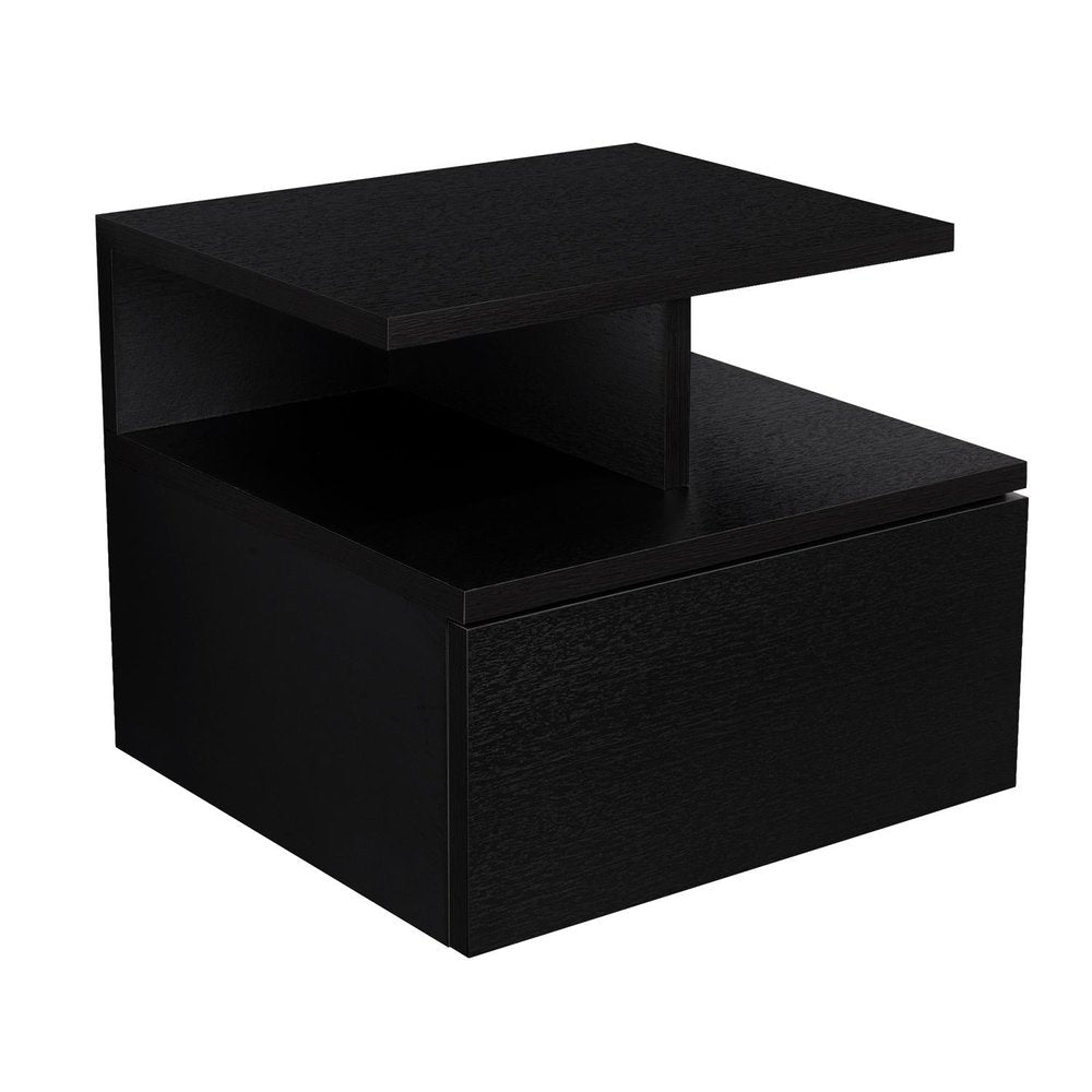 14" White Wood One Drawer Floating Nightstand — view 6