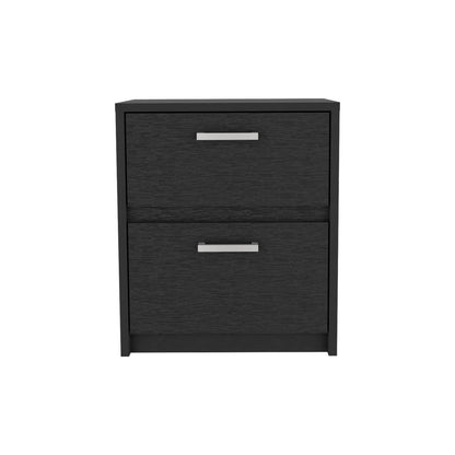 19" Black Wood Two Drawer Nightstand HomeRoots