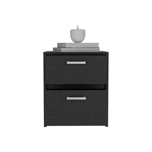 19" Black Wood Two Drawer Nightstand HomeRoots