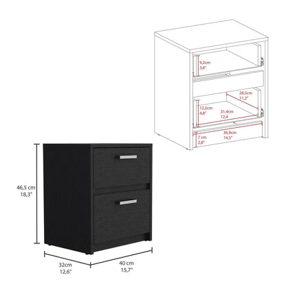 19" Black Wood Two Drawer Nightstand HomeRoots