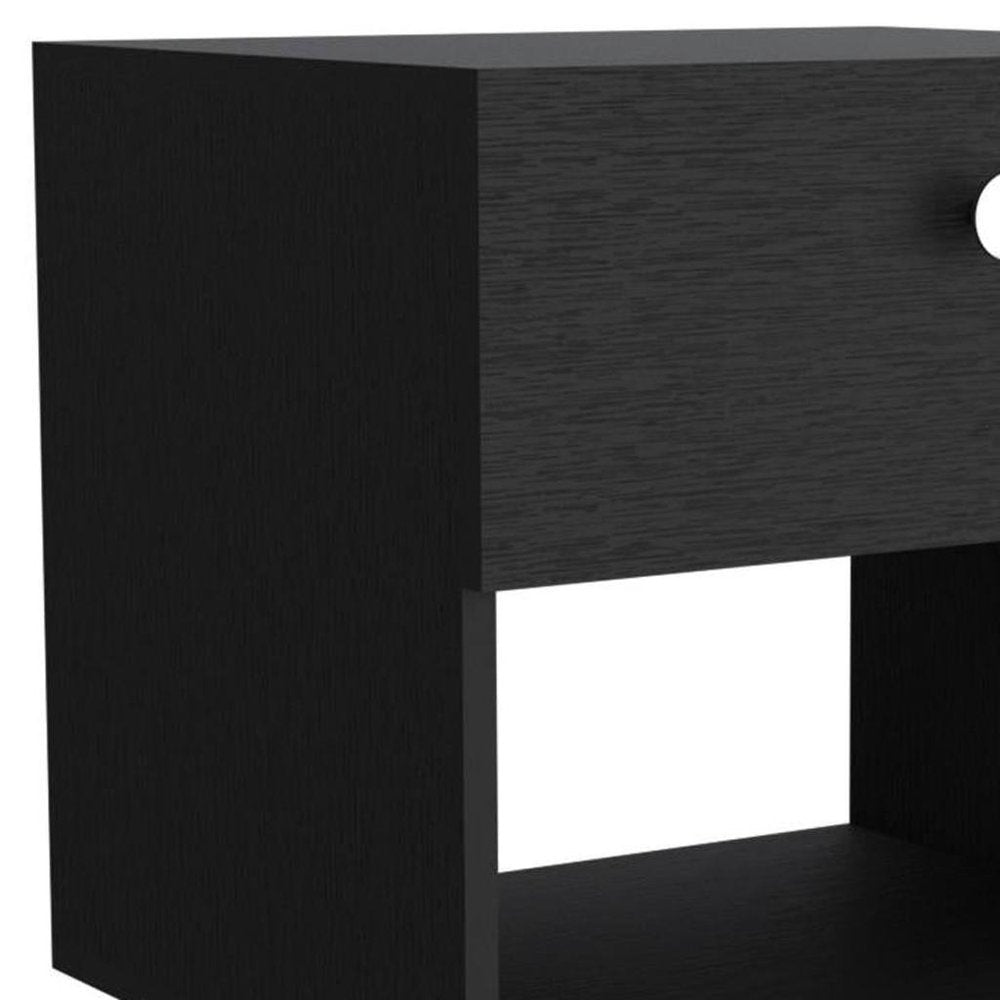 20" Black Wood One Drawer Nightstand — view 8