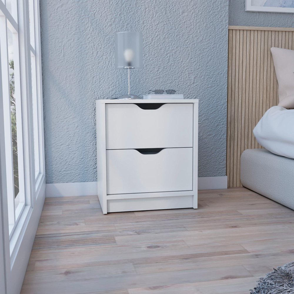 19" White Wood Two Drawer Nightstand HomeRoots