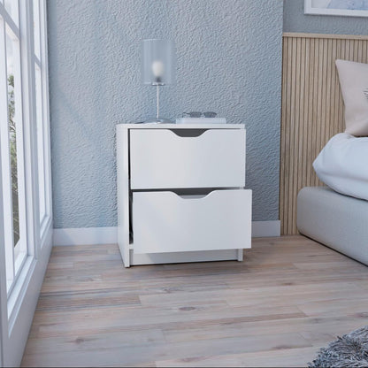 19" White Wood Two Drawer Nightstand HomeRoots
