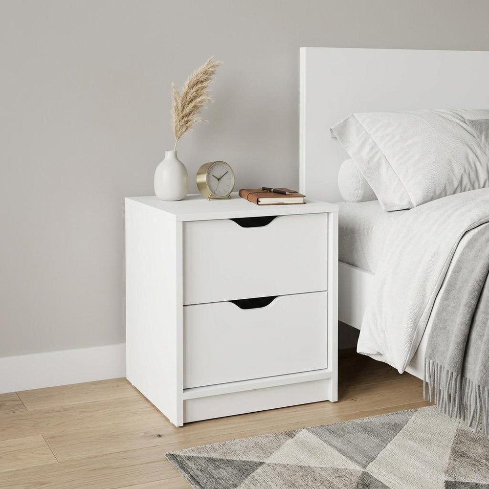 19" White Wood Two Drawer Nightstand HomeRoots