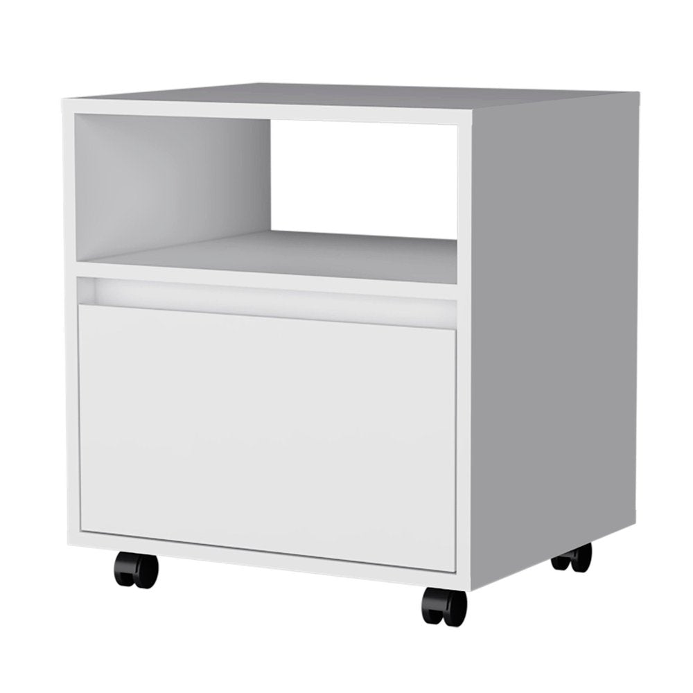 21" White Wood One Drawer Nightstand with Integrated Tech — view 1
