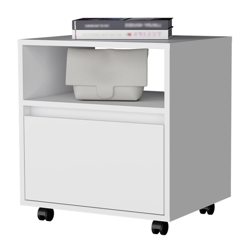 21" White Wood One Drawer Nightstand with Integrated Tech — view 2