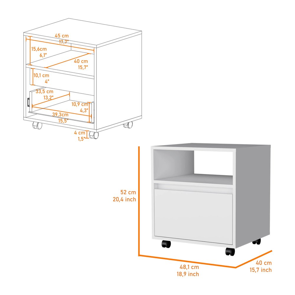 21" White Wood One Drawer Nightstand with Integrated Tech — view 3
