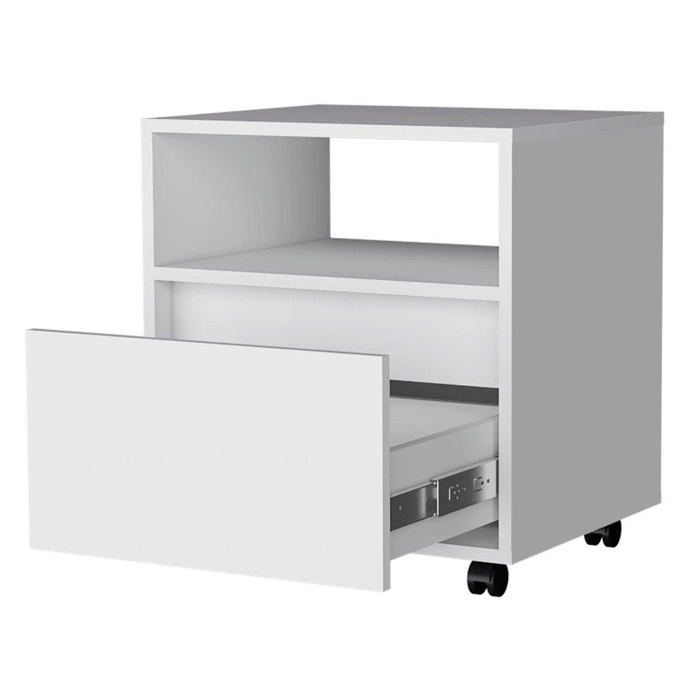 21" White Wood One Drawer Nightstand with Integrated Tech — view 4