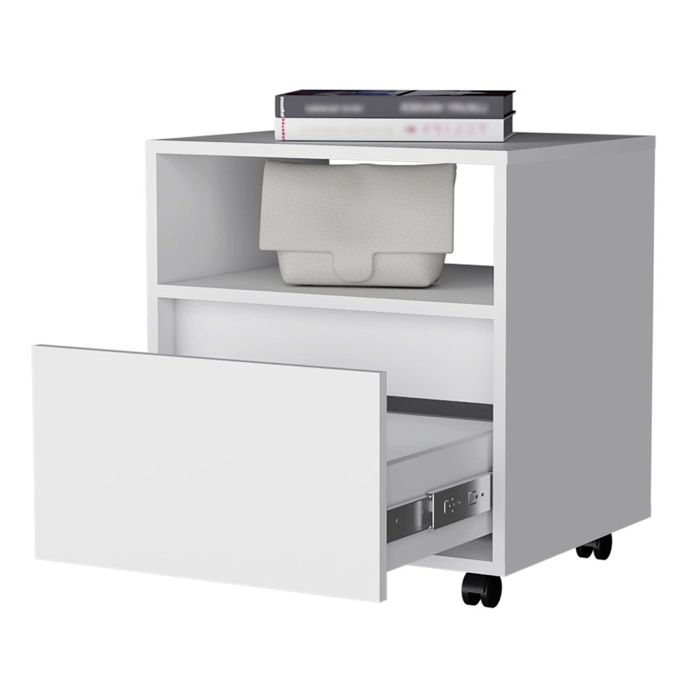 21" White Wood One Drawer Nightstand with Integrated Tech — view 5