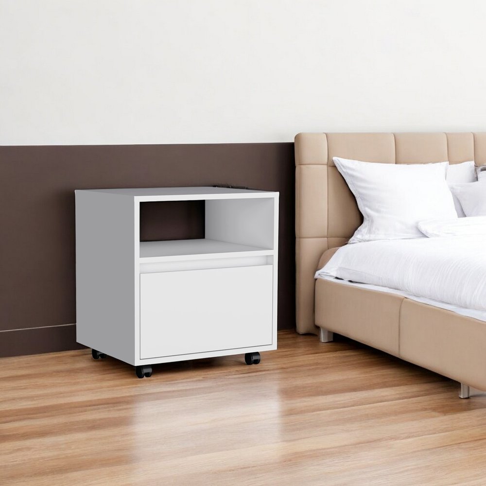21" White Wood One Drawer Nightstand with Integrated Tech — view 6