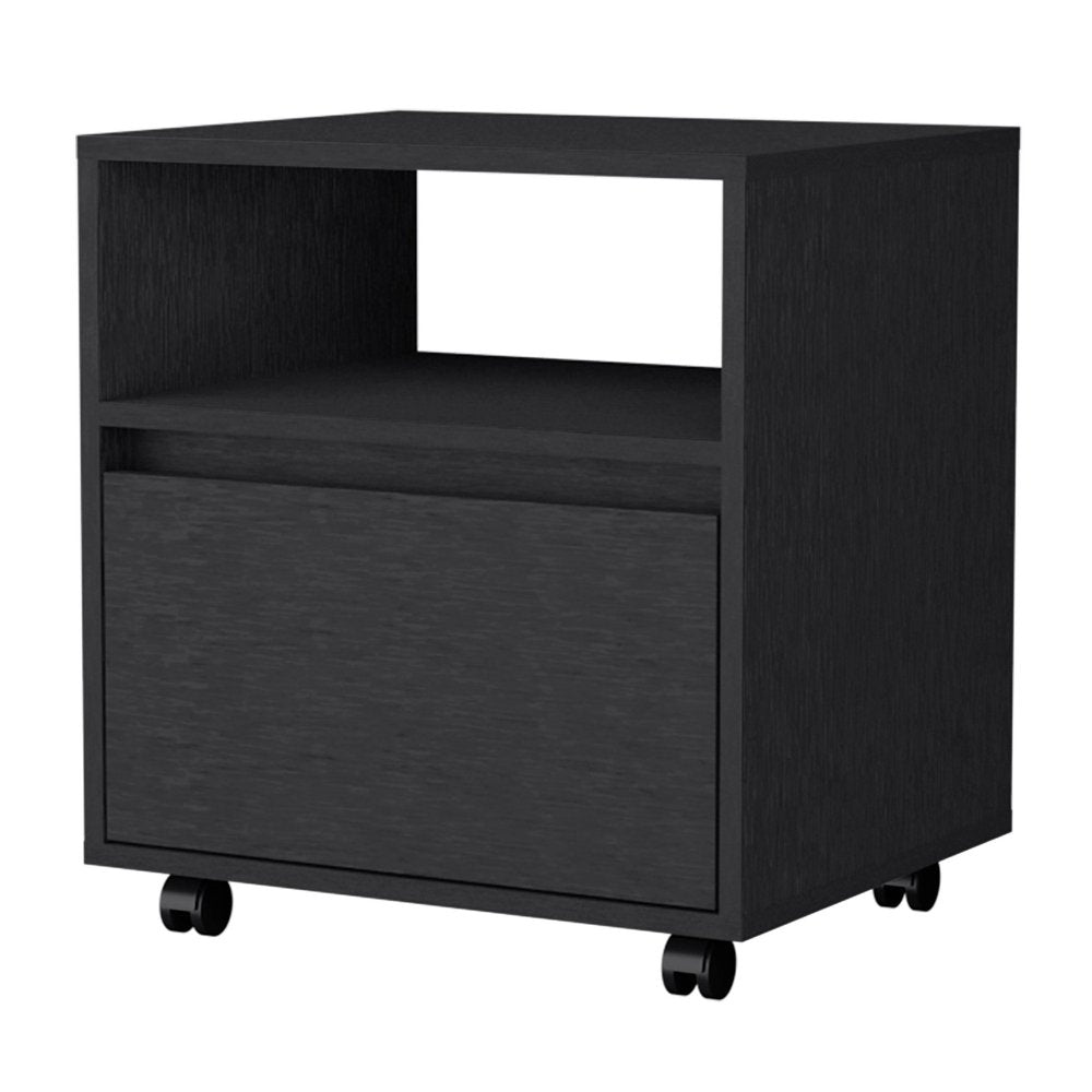 21" Black Wood One Drawer Nightstand with Integrated Tech — view 1