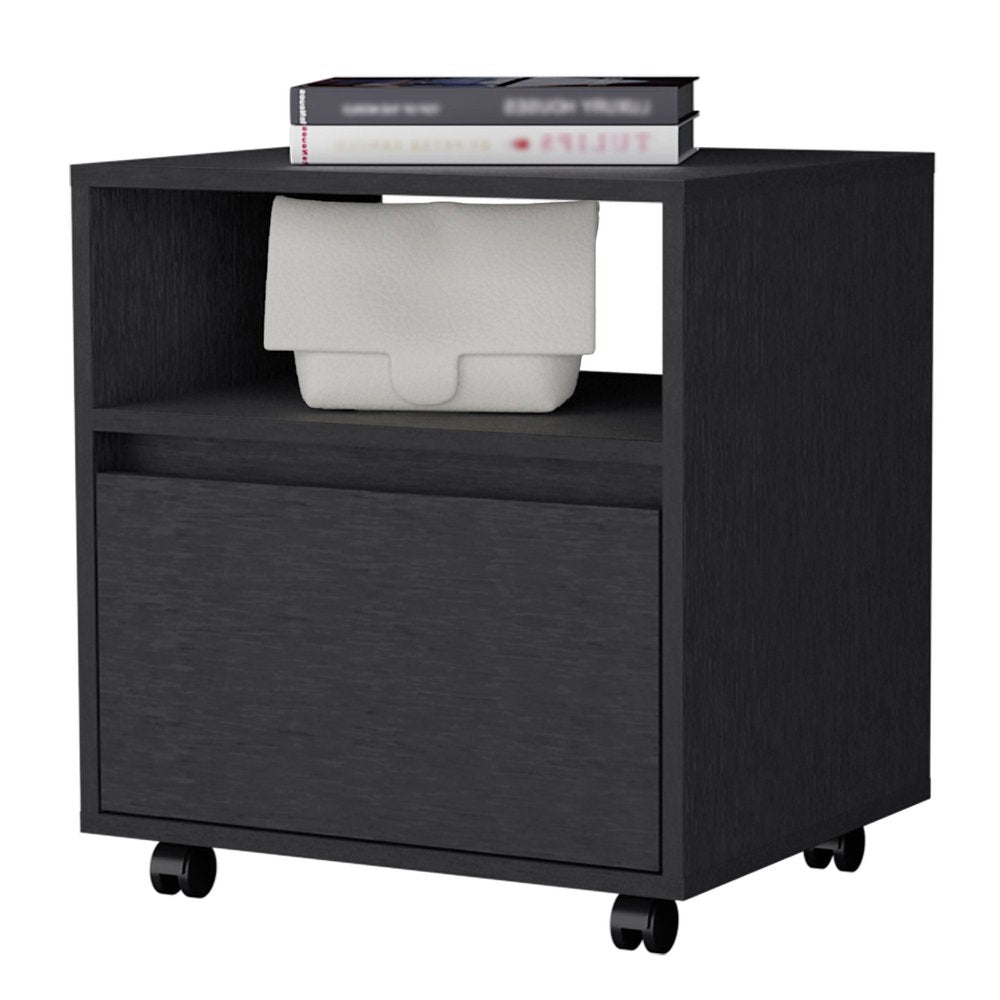 21" Black Wood One Drawer Nightstand with Integrated Tech — view 2