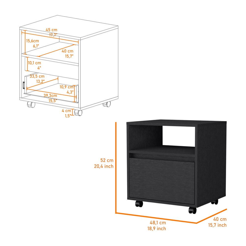 21" Black Wood One Drawer Nightstand with Integrated Tech — view 3