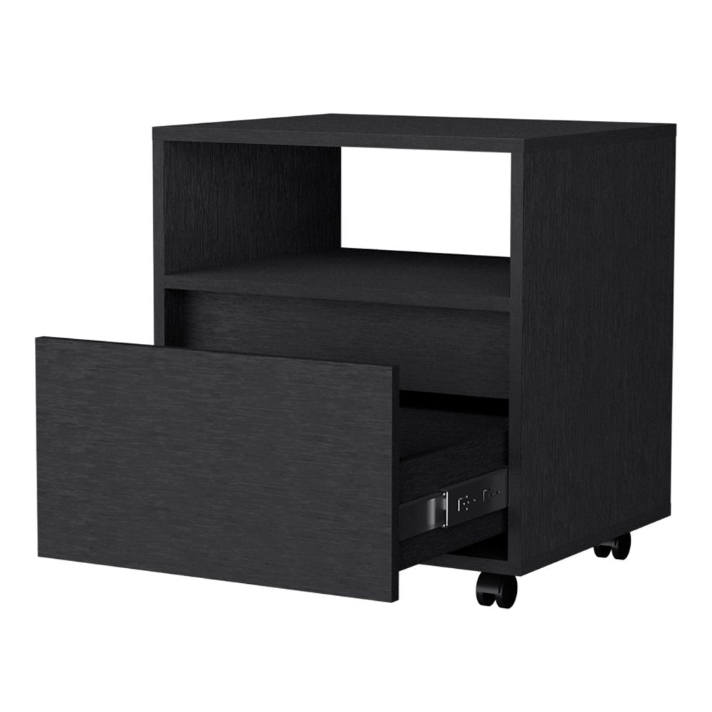 21" Black Wood One Drawer Nightstand with Integrated Tech — view 4