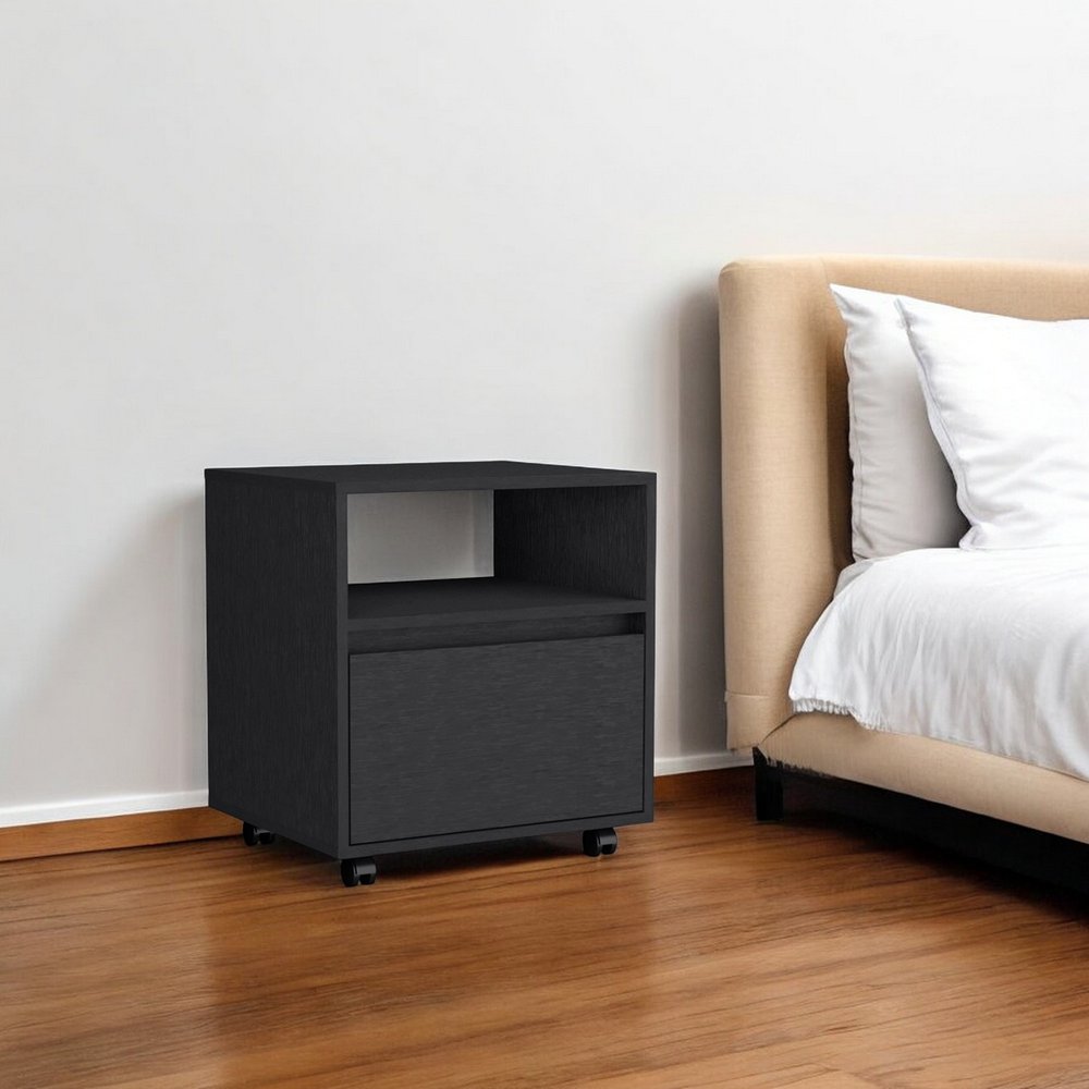 21" Black Wood One Drawer Nightstand with Integrated Tech — view 5