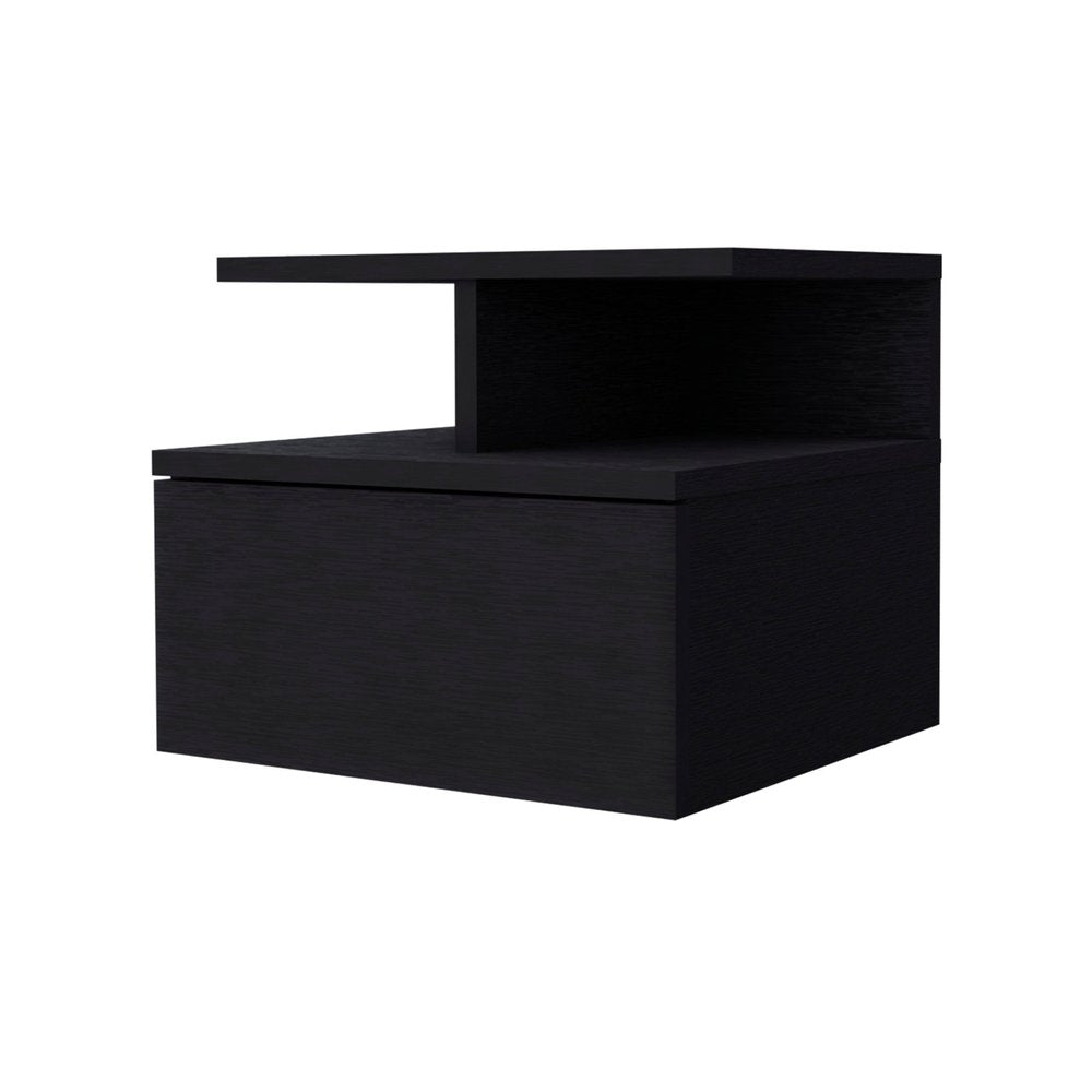 12" Black Wood One Drawer Nightstand with Integrated Tech — view 1