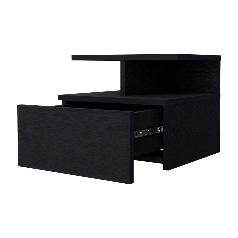 12" Black Wood One Drawer Nightstand with Integrated Tech — view 4
