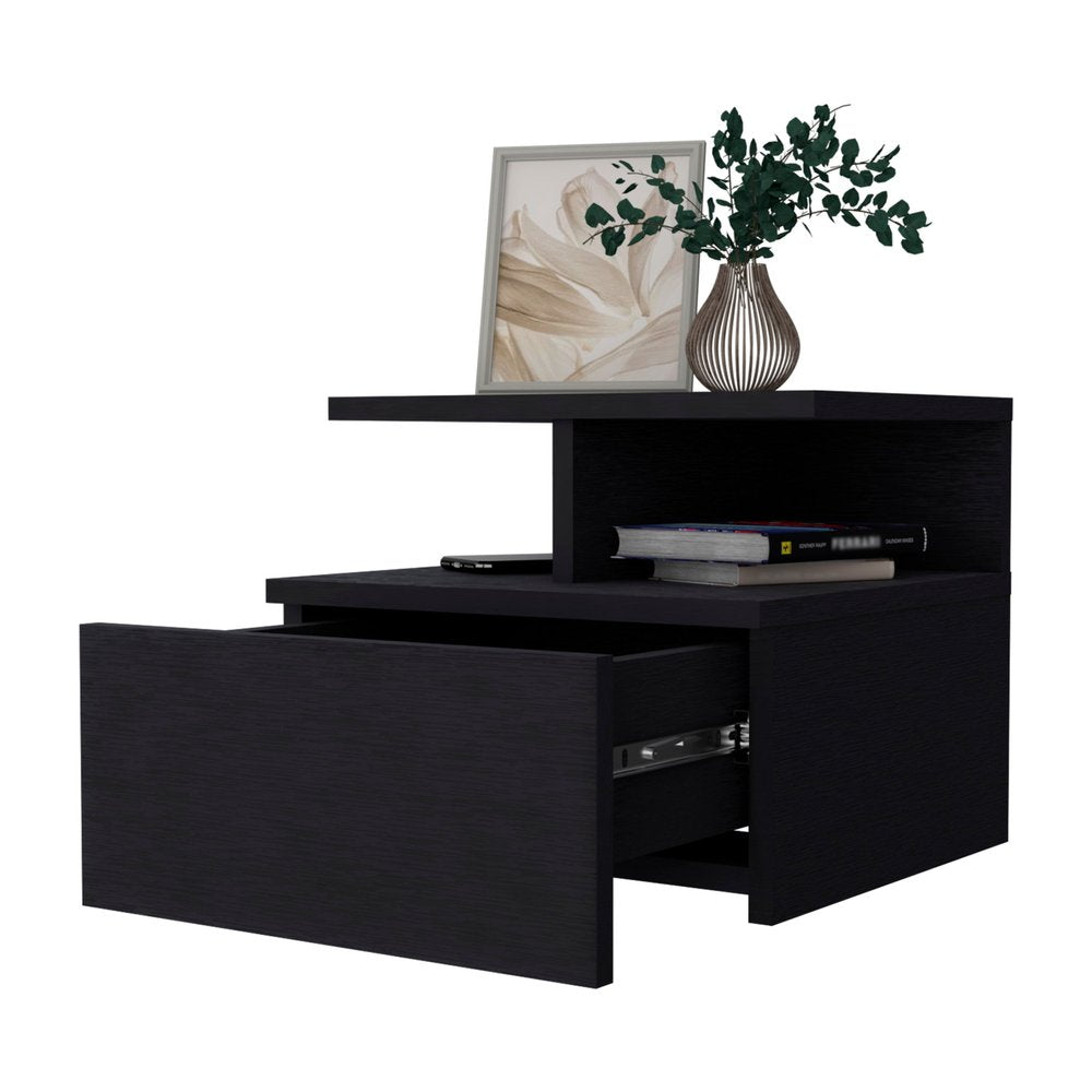 12" Black Wood One Drawer Nightstand with Integrated Tech — view 5