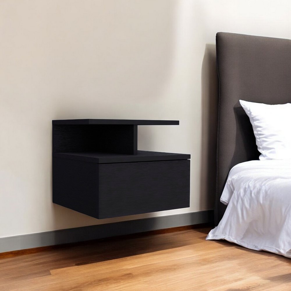 12" Black Wood One Drawer Nightstand with Integrated Tech — view 6