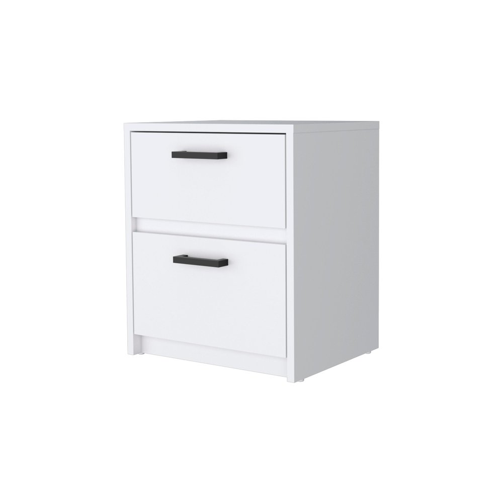 19" White Wood Two Drawer Nightstand with Integrated Tech — view 1