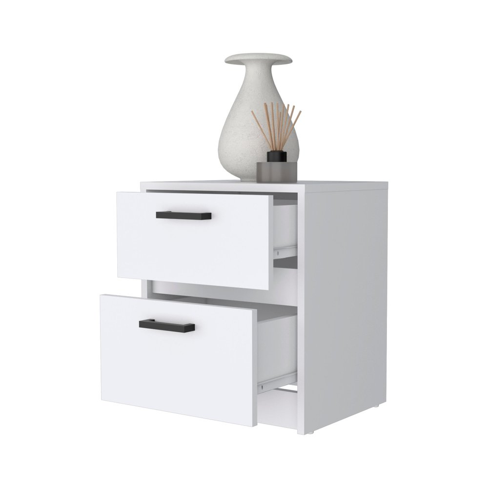 19" White Wood Two Drawer Nightstand with Integrated Tech — view 2