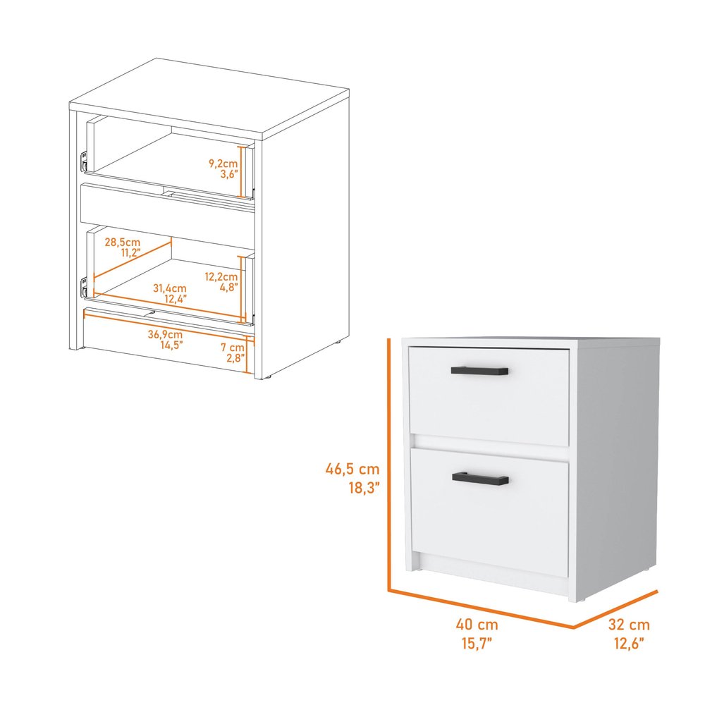 19" White Wood Two Drawer Nightstand with Integrated Tech — view 3
