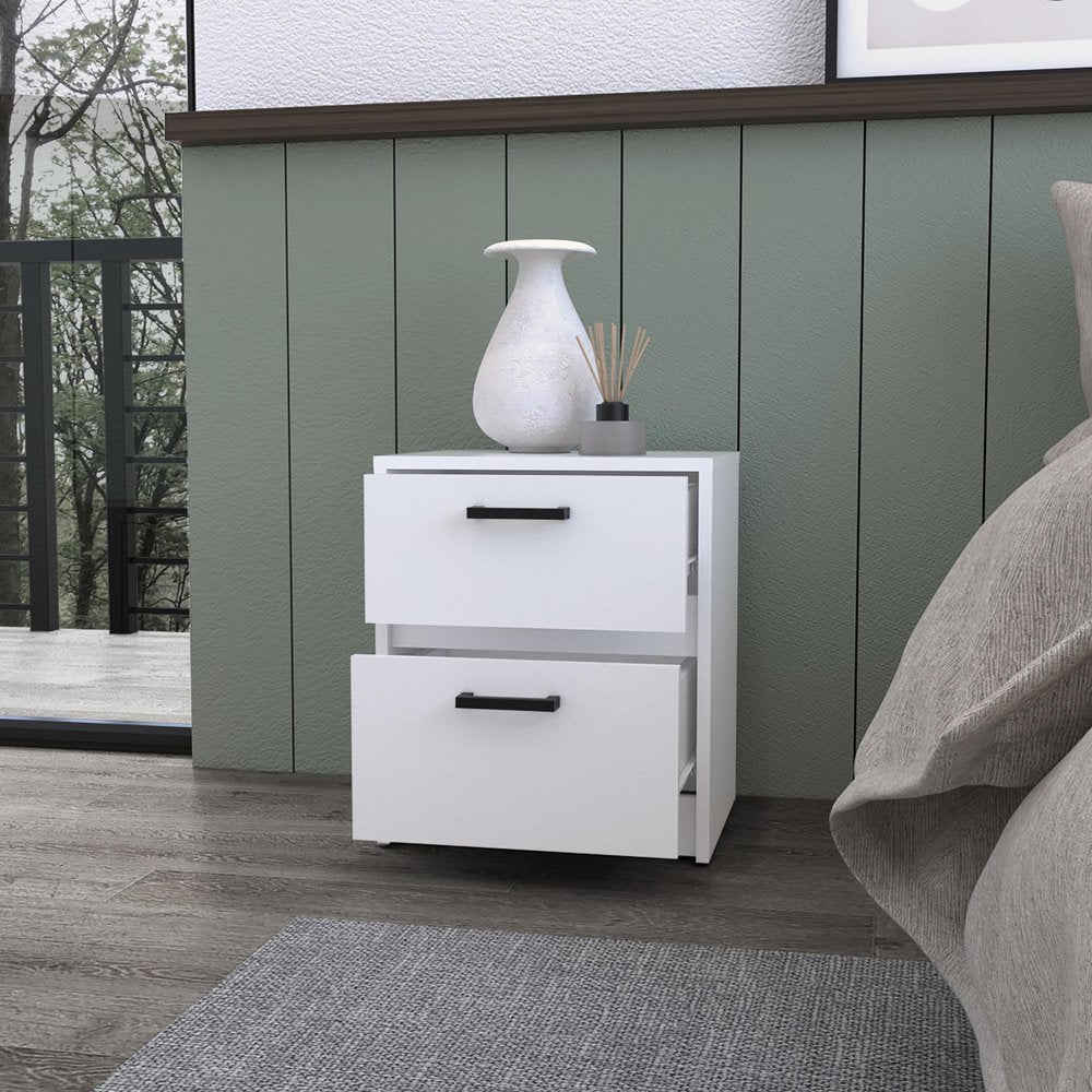 19" White Wood Two Drawer Nightstand with Integrated Tech — view 4