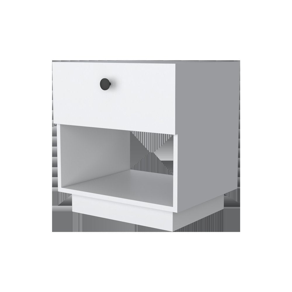 20" White Wood One Drawer Nightstand with Integrated Tech — view 1