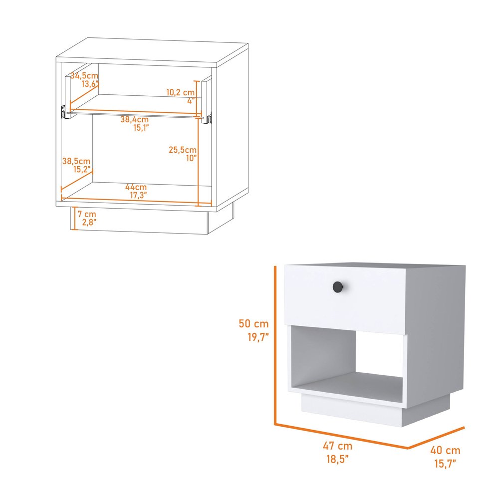20" White Wood One Drawer Nightstand with Integrated Tech — view 3