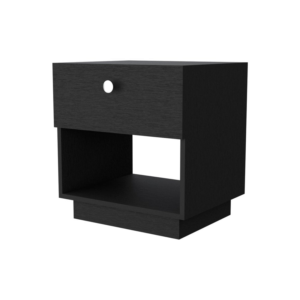 20" Black Wood One Drawer Nightstand with Integrated Tech — view 1