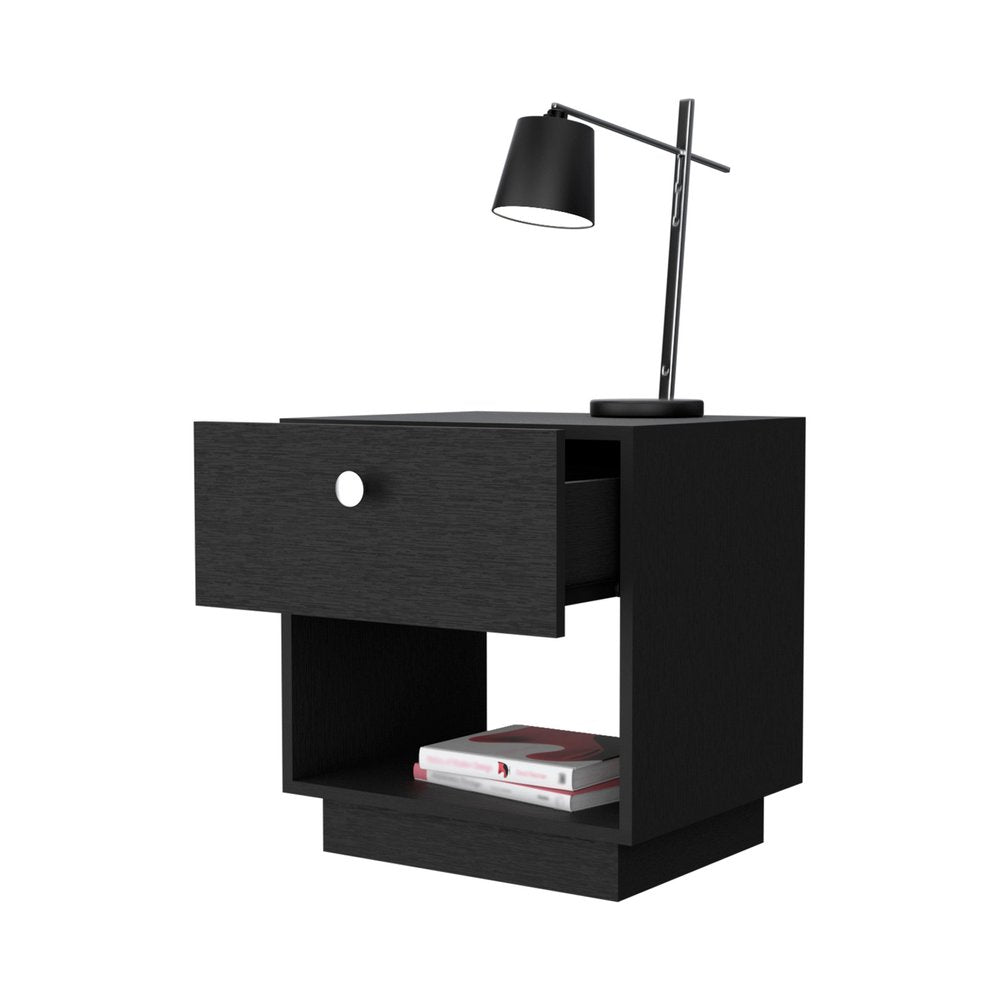 20" Black Wood One Drawer Nightstand with Integrated Tech — view 2