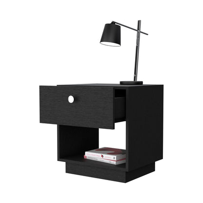 20" Black Wood One Drawer Nightstand with Integrated Tech