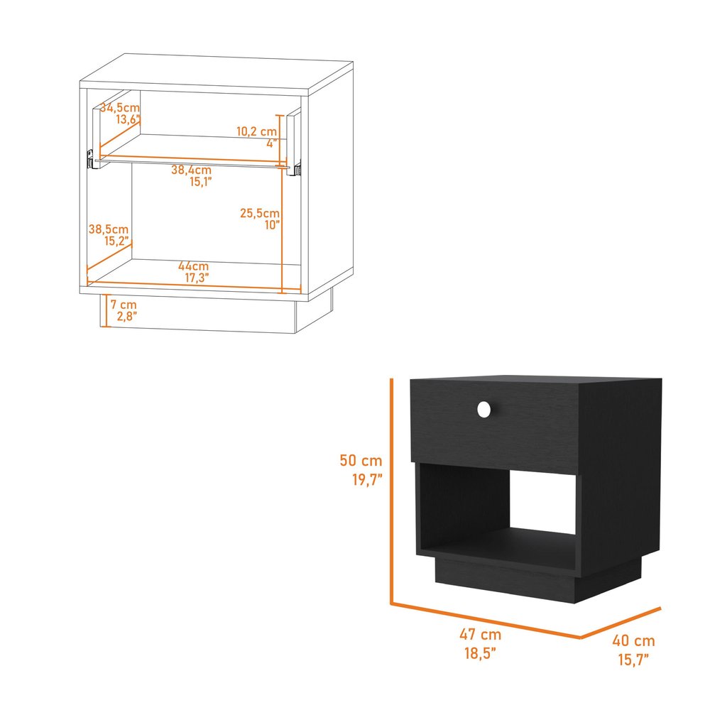 20" Black Wood One Drawer Nightstand with Integrated Tech — view 3