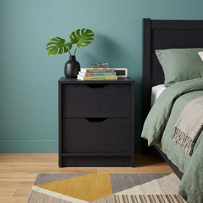 19" Black Wood Two Drawer Nightstand with Integrated Tech