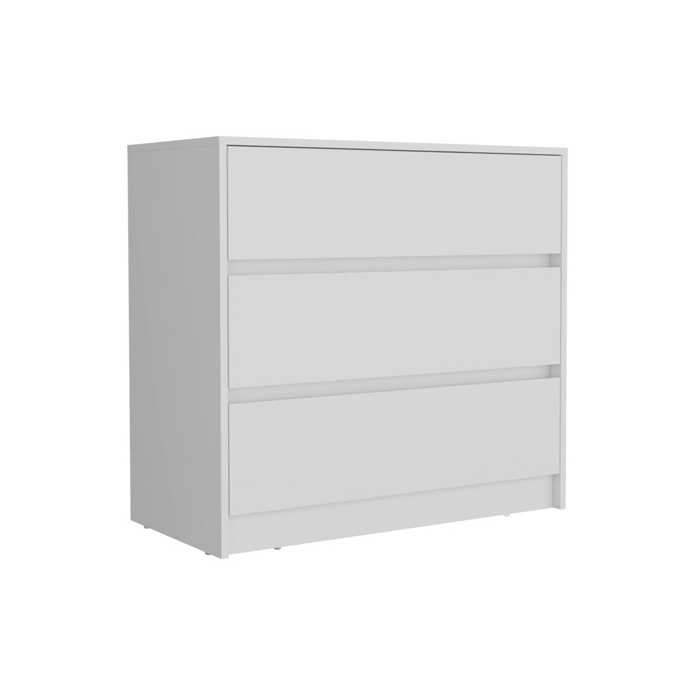 33" White Wood Three Drawer Dresser — view 1