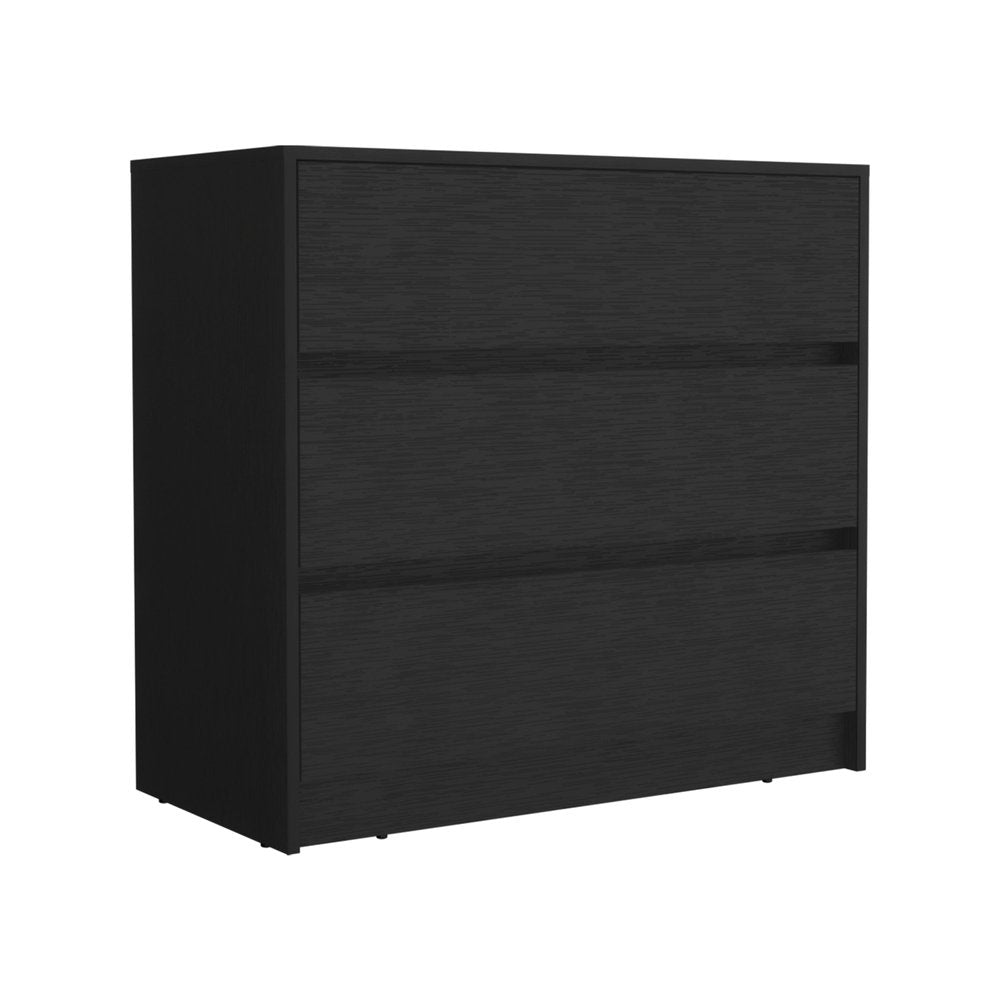 33" Black Wood Three Drawer Dresser — view 1