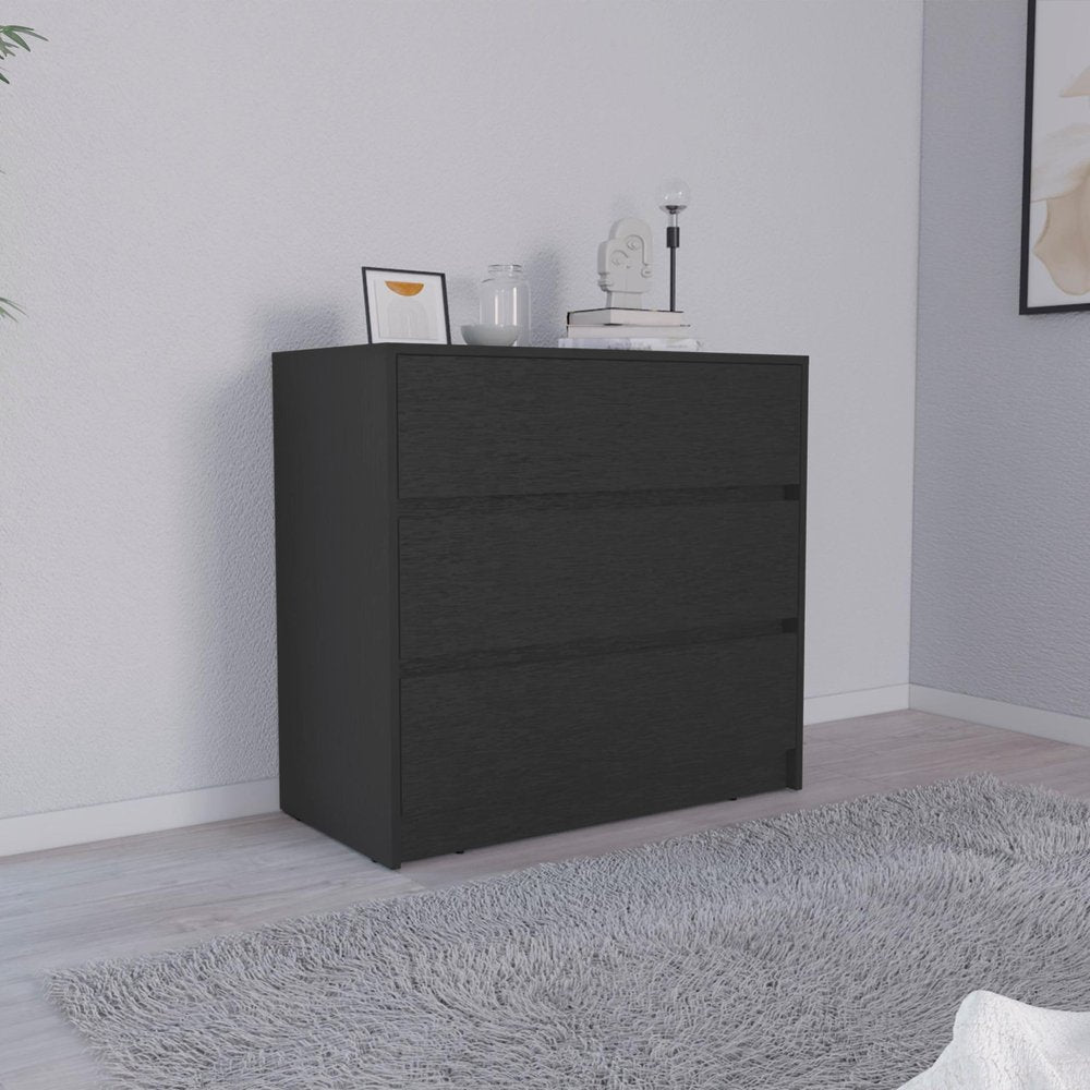 33" Black Wood Three Drawer Dresser — view 2