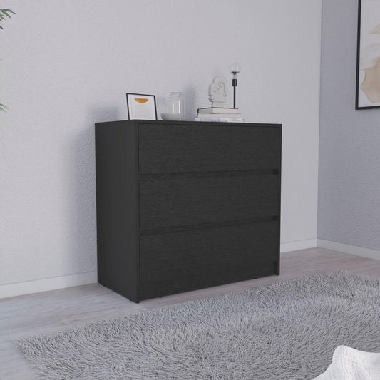 33" Black Wood Three Drawer Dresser