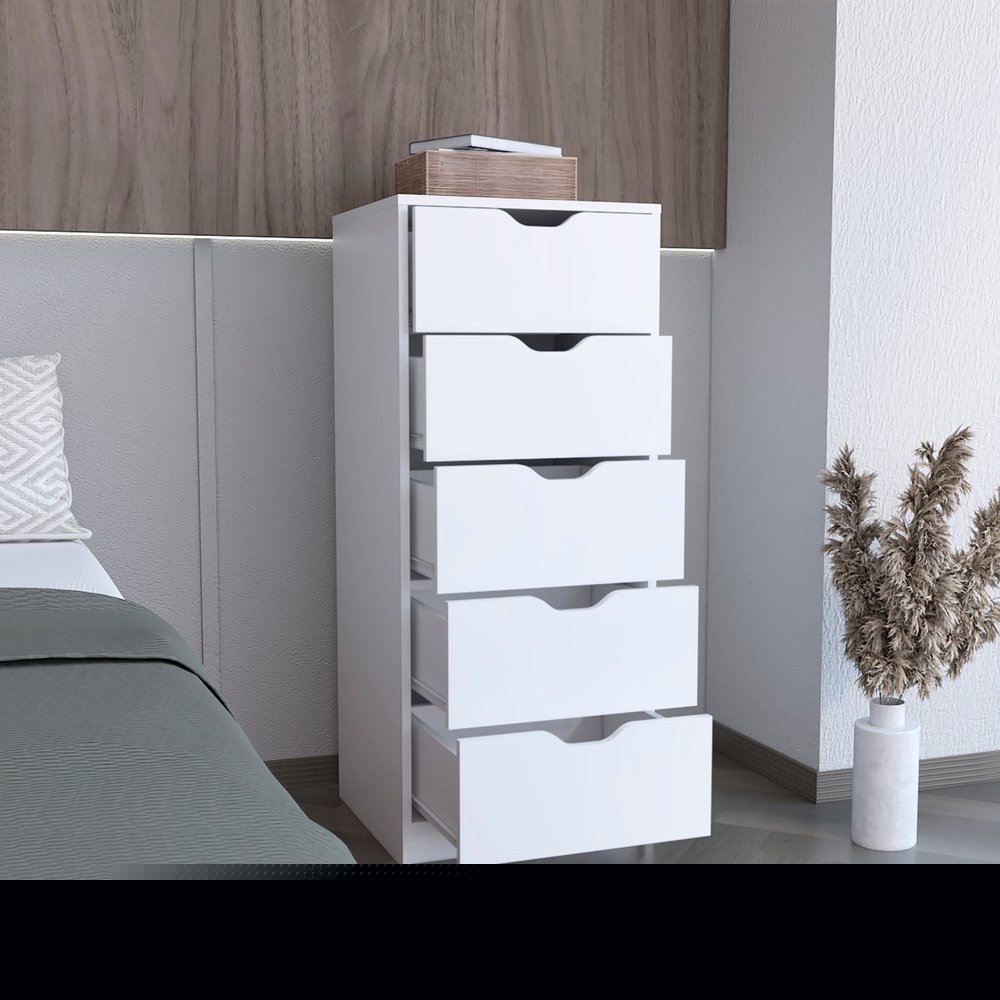 18" White Five Drawer Dresser HomeRoots