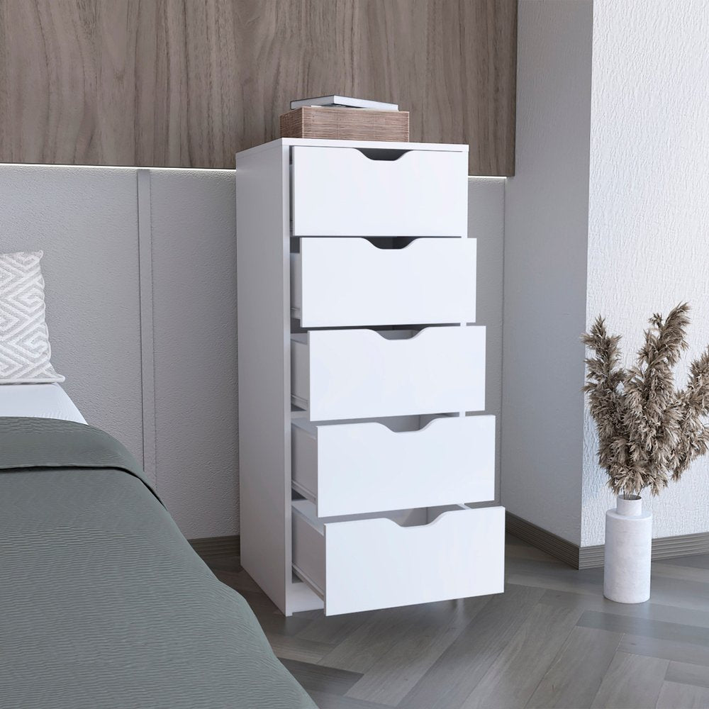 18" White Five Drawer Dresser HomeRoots