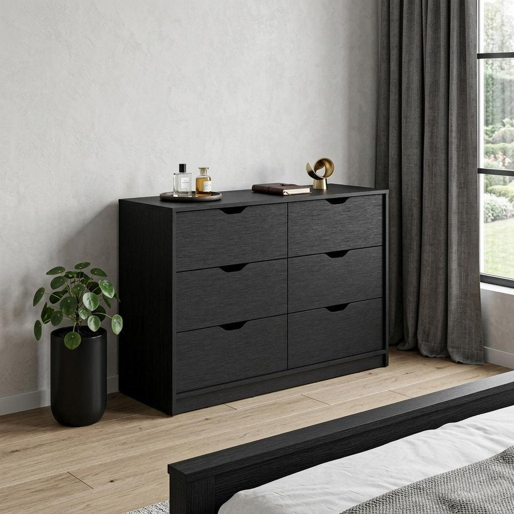 31" Black Wood Two Door Four Drawer Combo Dresser — view 6