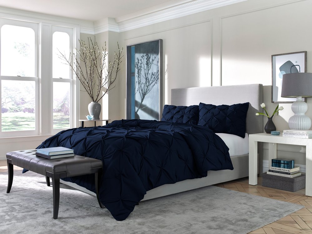 Navy Blue Queen Microfiber 110 Thread Count Washable Down Alternative Comforter HomeRoots