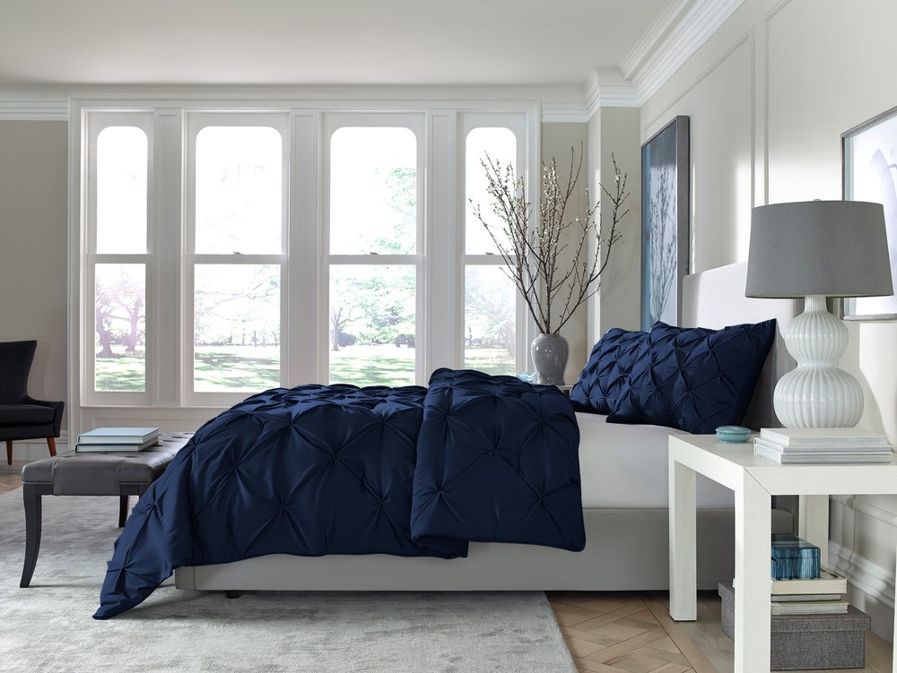 Navy Blue Queen Microfiber 110 Thread Count Washable Down Alternative Comforter HomeRoots