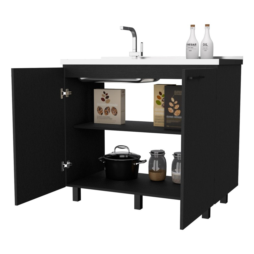 39" Black And Silver Accent Cabinet With One Shelf — view 2