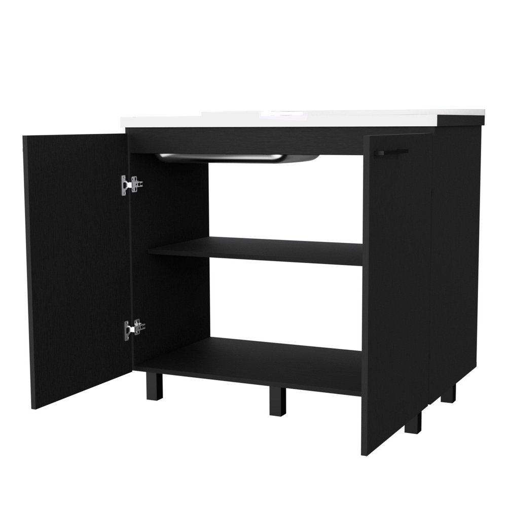 39" Black And Silver Accent Cabinet With One Shelf — view 4