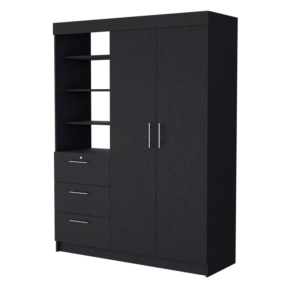 79" Black Wood And Metal Two Door Three Drawer Combo Dresser — view 1